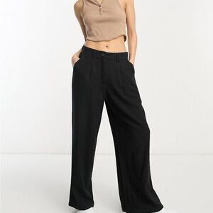 ASOS DESIGN Petite dad pant with linen in black